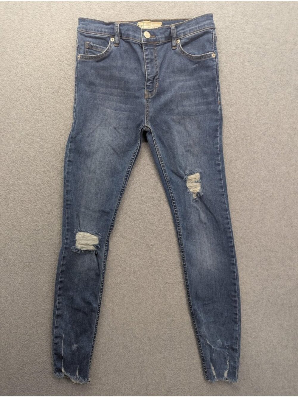Free People Skinny Jeans Womens W27 Med Wash Mid Rise Distressed Stretch Denim